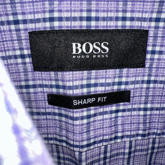 Boss‎ Hugo Boss Man’s Sharp Fit Purple Plaid Print Long Sleeve Shirt 15.5 32/33 - Picture 4 of 6